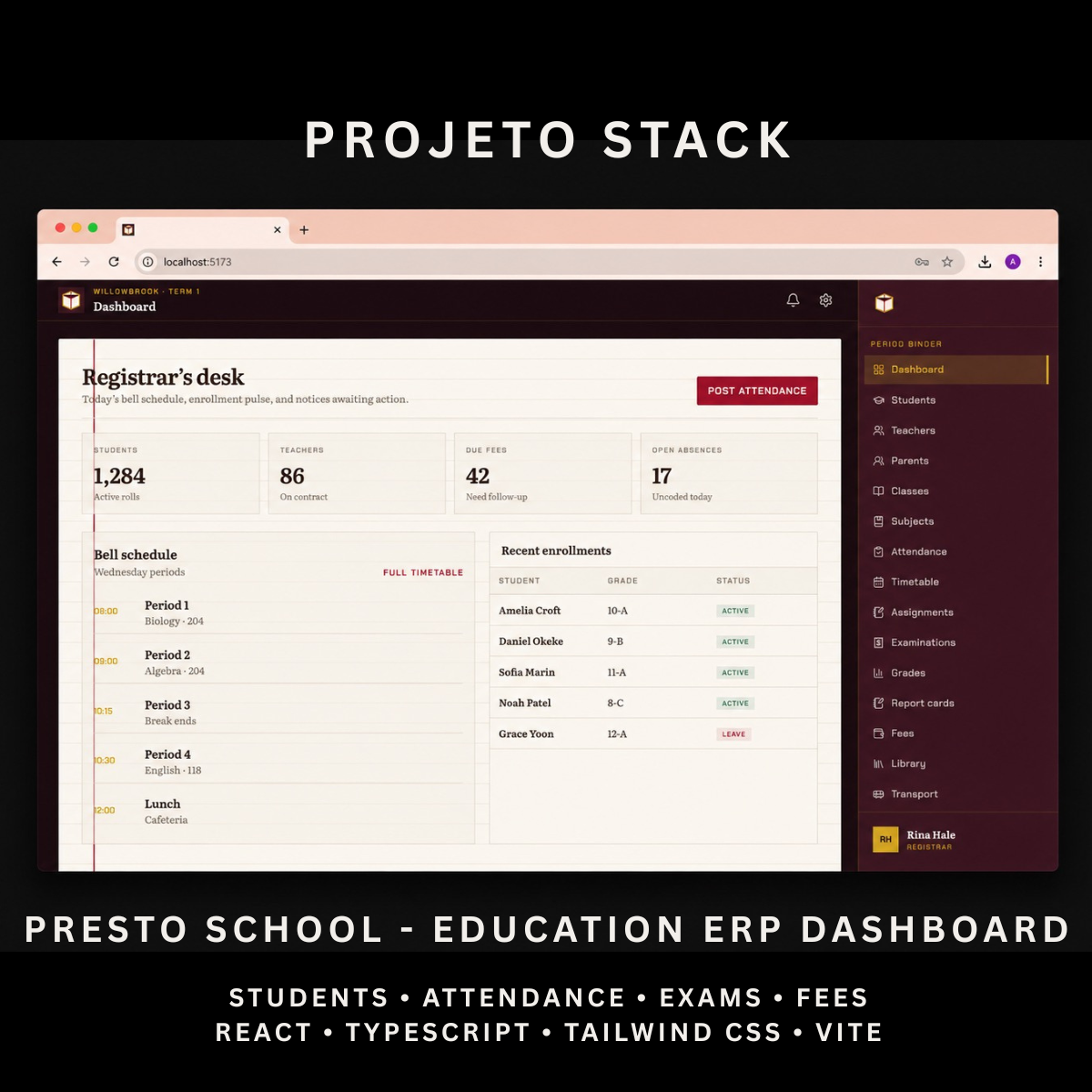 Presto School - Education ERP Admin Dashboard Template