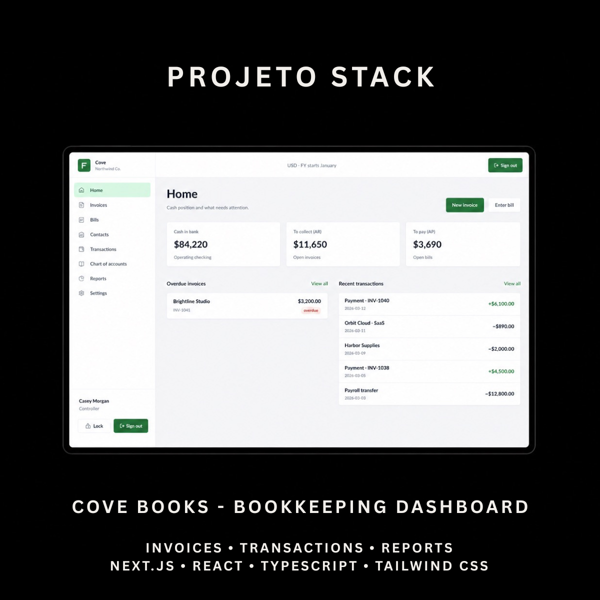 Cove Books - Accounting & Bookkeeping Dashboard Template